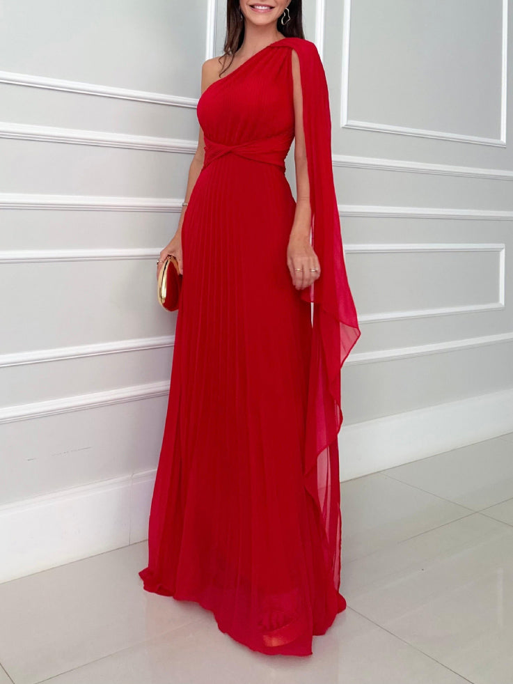 Elegant Flowing Pleated Off-the-Shoulder Maxi Dress
